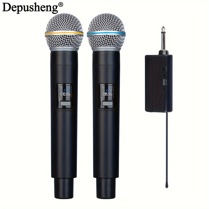 Micrófono Inalámbrico Recargable DEPUSHENG de Doble Canal 4 Canales Plug and Play Adecuado para Karaoke, Cantar, Discursos, Bodas, Sistemas de PA