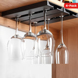 Soporte de 4 piezas con acabado pulido de plástico para copas de vino, perchero colgado sin perforación para secado y almacenamiento de copas de vino, soporte para estanterías/armarios para uso en cocina, bar y restaurante