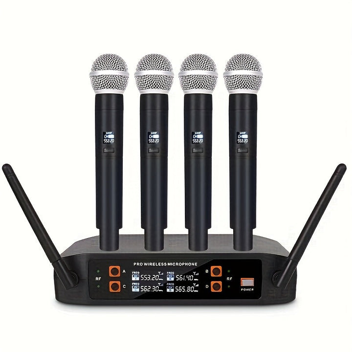 Sistema de micrófonos NXG, incluye 4 micrófonos de mano, ideal para presentaciones en escenarios, demostraciones en conferencias, karaoke en casa y bodas