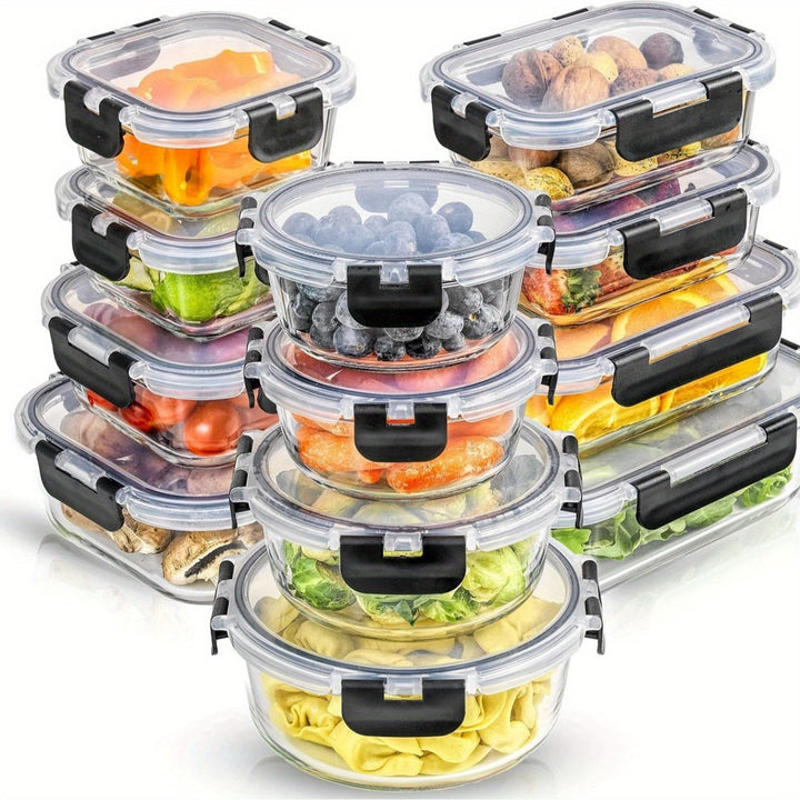 Paquete de 24, 12 Contenedores para Almacenamiento de Alimentos Sellados y Congelables con 12 Tapas, Recipiente de Cocina, Caja de Vidrio para el Mediodía, Contenedor de Vidrio Cubierto