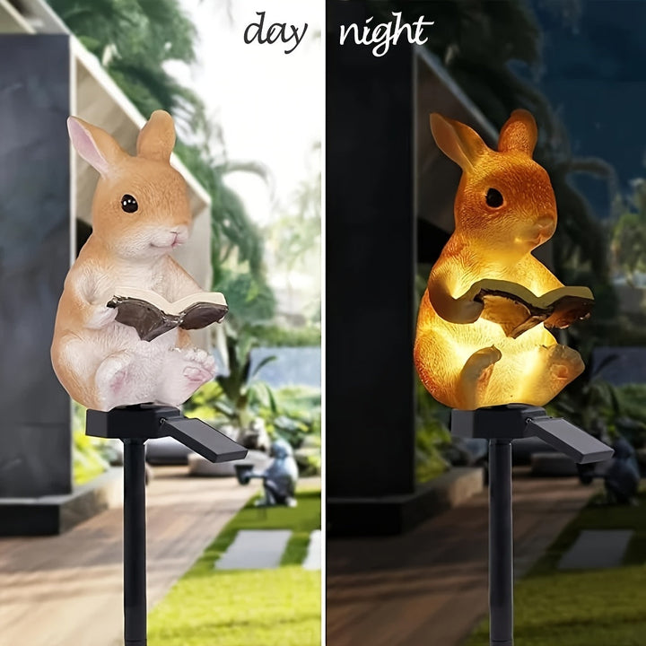 1pc Lámpara de Jardín con Estaca Solar LED en Forma de Conejo para Lectura, Iluminación de Resina para Parque y Patio, Decoración Ambiental del Paisaje Alimentada por Energía Solar