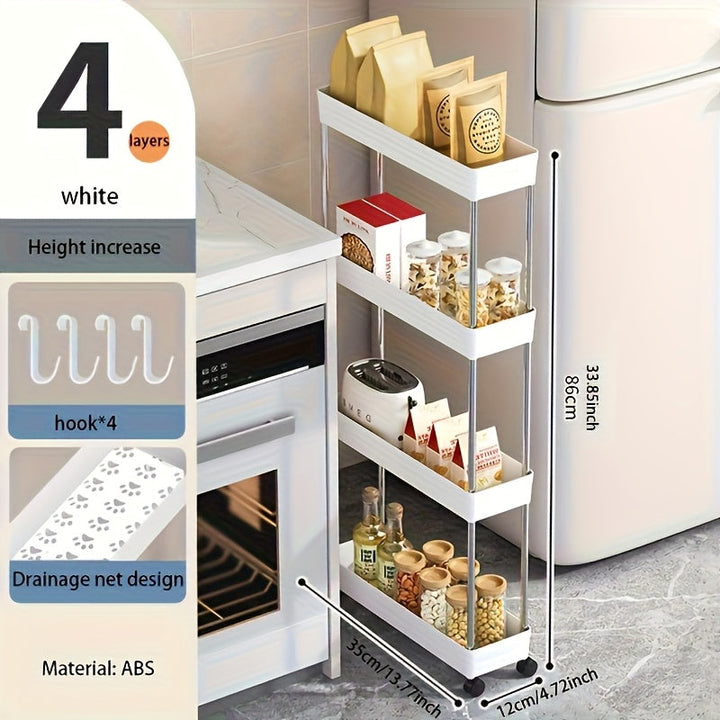 Carrito de almacenamiento rodante de 4 niveles con ruedas, drenaje hueco, estantes de metal delgados, organizador móvil para cocina, baño, habitación de lavandería - Negro, capacidad para 20 personas, carrito de almacenamiento de cocina