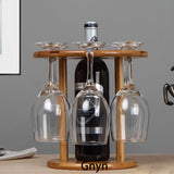 Soporte de vino de madera - Elegante soporte de vidrio invertido con 3 estantes para bar en casa, perfecto para copas y botellas, acabado de madera rústica, almacenamiento de botellas de vino | Accesorio de bar elegante | Construcción de madera