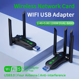 Adaptador Wi-Fi USB de Doble Banda Vszapower con 4 Antenas Ajustables, Velocidad de 1300Mbps, Baja Latencia, Frecuencias 2.4G/5.8G, Portátil Plug & Play para Hogar, Oficina, Estudio, Hotel, Uso en Apartamentos, Vszapower