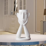 1 Pieza de Escultura de Jarrón de Resina Vintage con Diseño de Rostro Humano - Maceta Artística para Decoración Interior/Exterior, 12.5x24.99 cm Regalo Blanco para Hogar u Oficina, Decoración para el Hogar