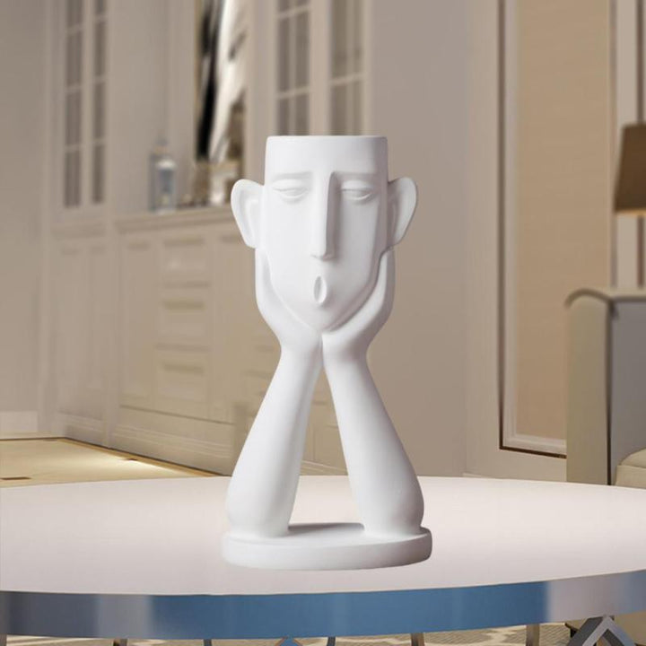 1 Pieza de Escultura de Jarrón de Resina Vintage con Diseño de Rostro Humano - Maceta Artística para Decoración Interior/Exterior, 12.5x24.99 cm Regalo Blanco para Hogar u Oficina, Decoración para el Hogar