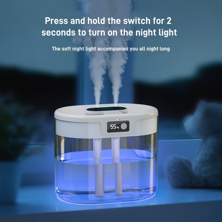 1pc Humidificador USB de doble niebla con pantalla de humedad, material ABS, bajo voltaje 36V o menos, ideal para dormitorio, oficina, sala de estar y uso de escritorio.