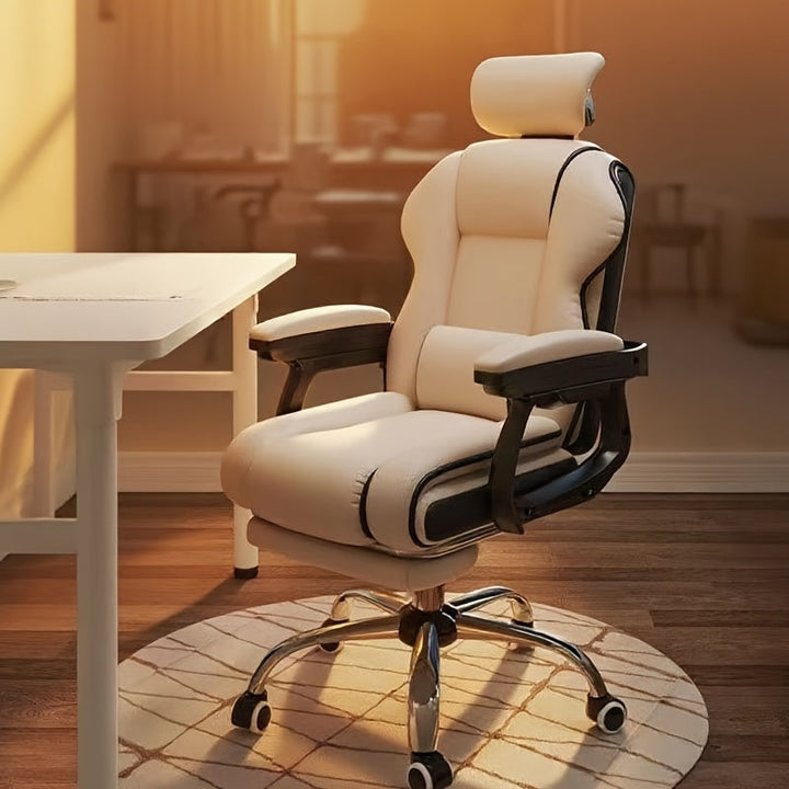 Butaca Ergonómica con Soporte Lumbar - Base de Metal Resistente, Asiento Acolchado y Postura Ajustable - Para Hogar, Gaming u Oficina - Sin Necesidad de Energía, Fácil Montaje - Diseño Moderno en Blanco y , Mueble de Trabajo Cómodo y Estiloso