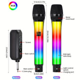 Micrófono inalámbrico G-MARK 2.4G, doble micrófono, luz dinámica RGB con gradiente, para Kara OK, transmisión en vivo, canto, vida útil de la batería de 2 horas, kit ligero de plástico.