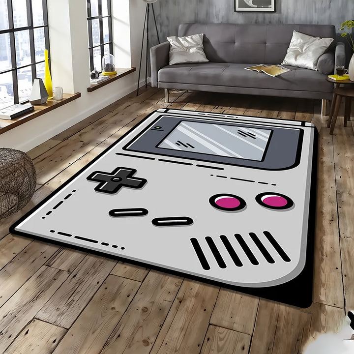 1pc Alfombra de área suave antideslizante con diseño de consola de juegos retro, 480 g Kilogramo cuadrado, 1 cm de grosor, poliéster hecho a máquina, solo lavado a mano, alfombra rectangular para sala de estar, decoración de cocina
