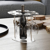 Elegante Soporte para Copas de Vino de Acrílico - Diseño de Vientre de Caballo, Acabado Antiguo, Estante Independiente para Copas con 6 Ganchos para Decoración de Hogar y Bar