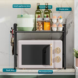 Estante para Microondas de 2 Niveles con Ganchos - Solución de Almacenamiento Versátil para Cocina y Baño, Construcción Duradera de Plástico/Metal, Estantes de Utilidad