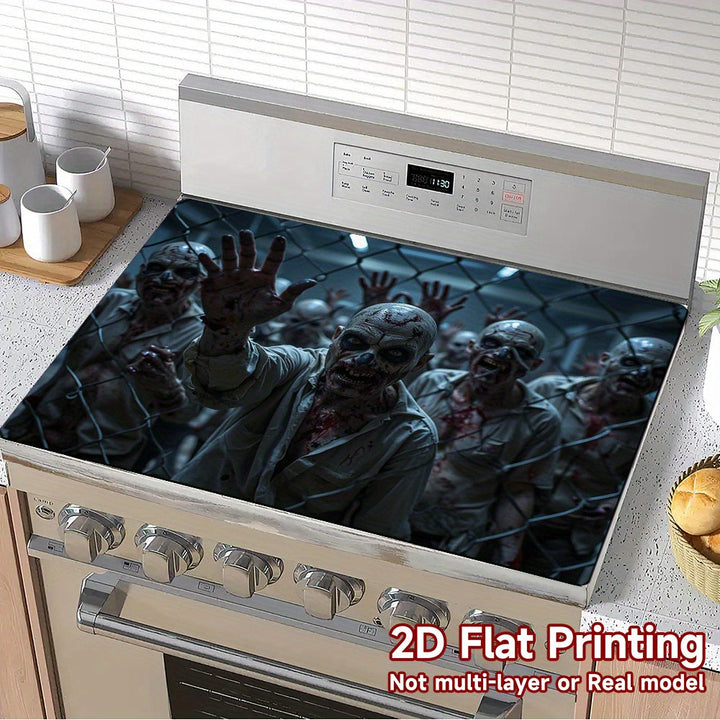 1pc Protector de Estufa Apocalipsis Zombie Halloween - Diseño con Barras Sangrientas, Compatible con Cocinas a Gas/Inducción, Lavadoras y Secadoras - Decoración Fácil de Limpiar para Cocina y Lavandería, Cubierta Temática Espeluznante, Técnica de Impresi
