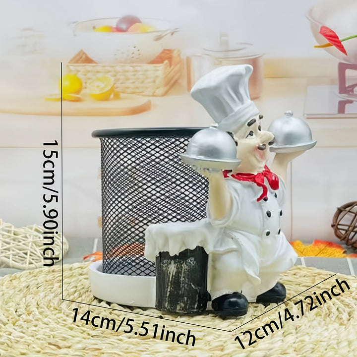 Organizador de cubiertos de acero inoxidable con forma de chef, soporte metálico pulido con doble almacenamiento para platos, decoración de cocina y comedor, 1 unidad