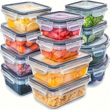 12 piezas de Contenedores para Almacenamiento de Alimentos PP con Tapas Herméticas - Aptos para Microondas y Congelador, Organizadores Rectangulares Transparentes para Cocina, Diseño Apilable que Ahorra Espacio, Libres de BPA, Duraderos y Reutilizables