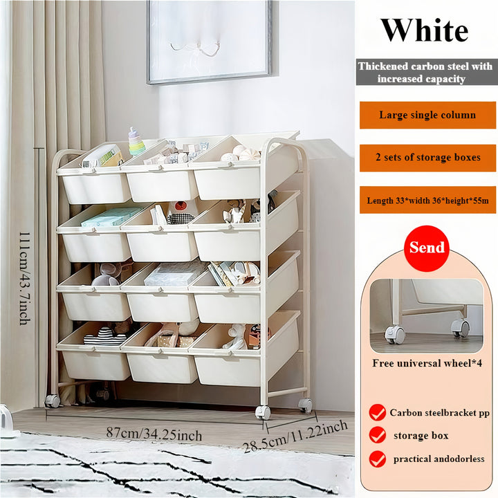 Carrito de almacenamiento giratorio de 2/3/4/5 niveles con ruedas - Estructura de acero resistente con estantería modular con contenedores de plástico extraíbles, organizador móvil fácil de ensamblar para el hogar y la oficina - Blanco, estantería para l