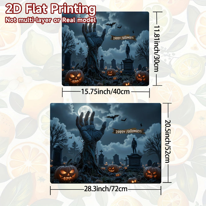 1pc Alfombrilla para Cocina de Halloween - Decoración Espeluznante con Calabazas y Cementerio, Cubierta Antideslizante para Estufa o Refrigerador - Fácil de Limpiar, Diseño 2D Plano para Fiesta de Halloween, Ajuste Universal en la Mayoría de Estufas y Ne