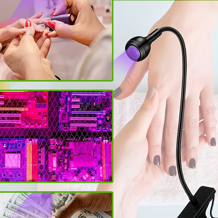 Secadora y pulidora de uñas flexible con cuello de ganso, alimentada por USB - Herramienta fácil de cuidado de uñas para el hogar, sin batería, sin alcohol, perfecta para salón y uso en casa, equipo profesional para manicura, accesorios para uñas con luz