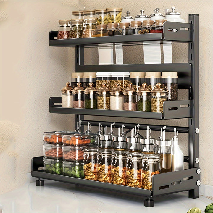 Estante de Especias Metálico Ajustable de 2 Niveles - Organizador de Encimera que Ahorra Espacio para Especias, Botellas y Utensilios - Perfecto para Cocina y Comedor