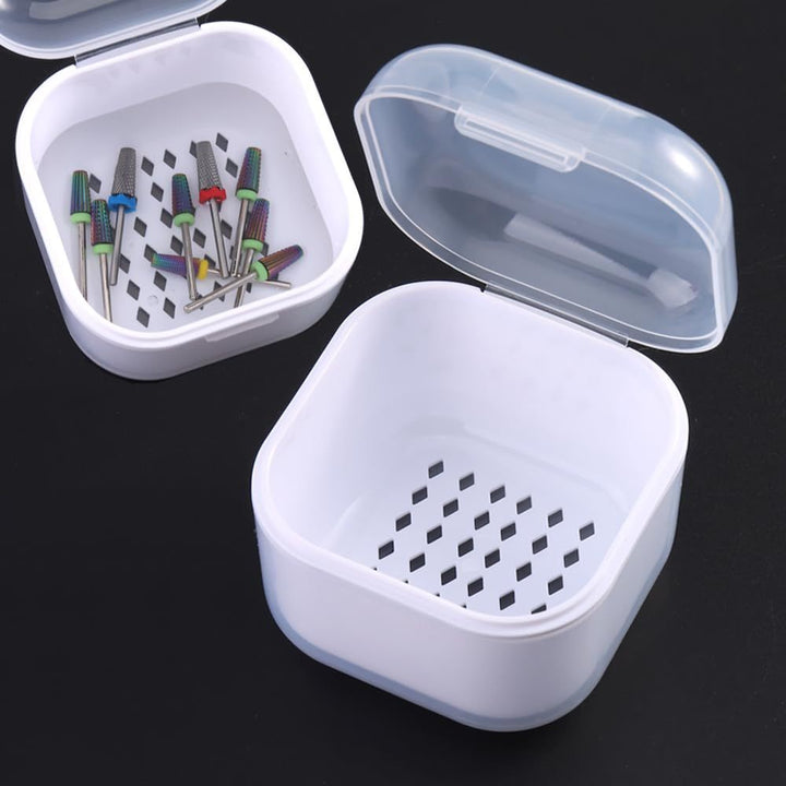 1 caja esterilizadora de herramientas para uñas - bandeja de desinfección portátil de plástico con colador para arte de uñas, brocas y accesorios - equipo de limpieza hiposensibles para pedicura y manicura, suministros de arte de uñas, tapa transparente,