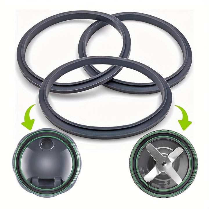 Juego de 3 Anillos de Silicona para Reemplazo en el Licuadora Nutribullet 600W y 900W - Sello con Detalles Verdes, Sellado Antifugas, Accesorios de Cocina Duraderos sin Contacto con Alimentos, Acabado Textura Lisa | Fácil Limpieza