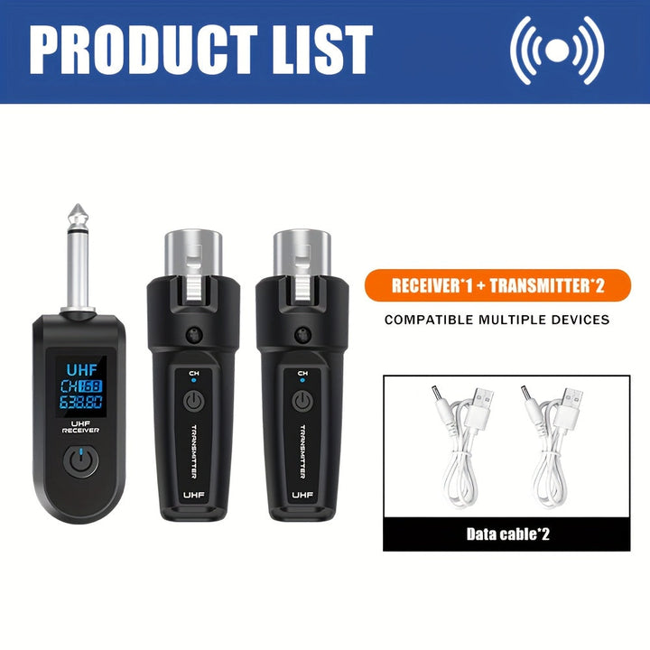 Sistema de Micrófono Inalámbrico con Adaptador UHF XLR - Recargable por USB, Compatible con Micrófonos Dinámicos, Guitarras y Sistemas de PA