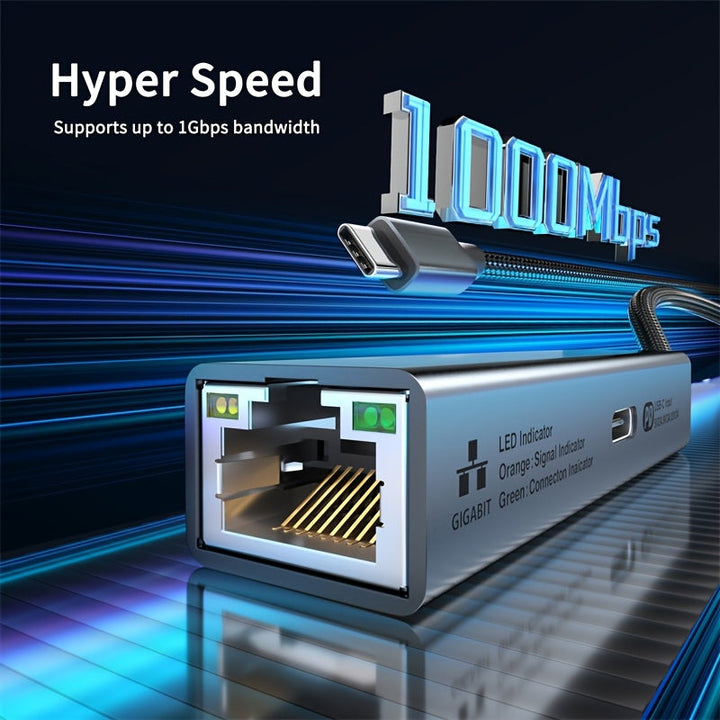 Adaptador USB C a Ethernet con Puerto de Carga [60W], Thunderbolt 3 y LAN Gigabit (1000Mbps) - Compatible con MacBook Pro/Air, iPhone 15, iPad, Dell XPS, Chromebook, Google TV, Conexión Versátil, Acabado Metálico Elegante, Diseño Compacto, Alta Velocidad