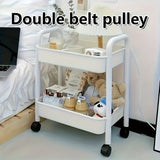 1 estante de almacenamiento giratorio de doble capa con ruedas - Organizador de oficina, bocadillos y libros de plástico duradero - Estante de escritorio ahorrador de espacio para cocina, dormitorio, hogar y baño, estante práctico.