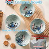 4 piezas de tazas de arroz de cerámica Stitch 11,8 onzas, tazón pequeño de fideos, regalo, tazones de servicio de vajilla de cocina con diseño para cereales, sopas, postres, snacks, frutas, ensaladas