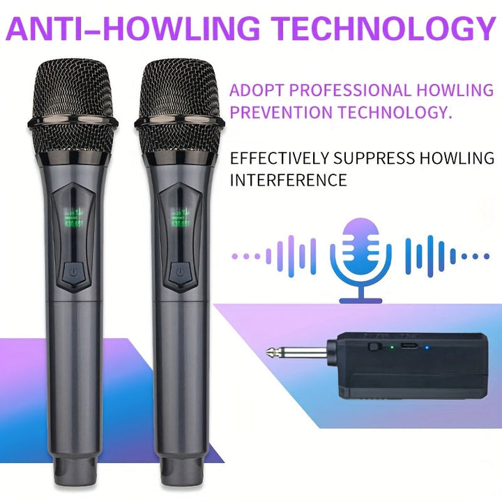 YAMNWEO Micrófono sin varillas Recargable UHF, Dinámico de Mano Dual para Karaoke, Bodas, DJ, Fiestas, Discursos, Iglesia, Aula, Sistema PA, Alcance de 48.77 Metros,