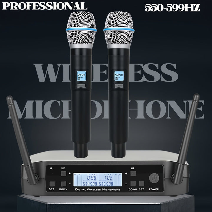 Sistema de micrófono inalámbrico GLXD487C Pro con 2 micrófonos de mano 200 frecuencia para presentaciones en escenarios, conferencias, karaoke en casa y bodas