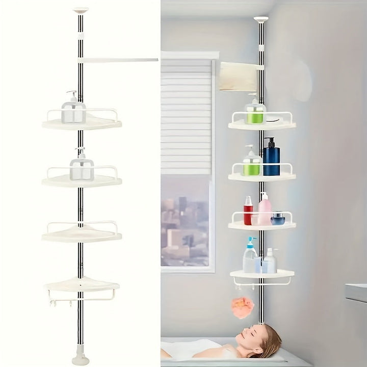 Estante de Esquina Ajustable de Acero Inoxidable para Ducha con Cestas de Almacenamiento de 4 Niveles - Instalación Sin Taladro, Acabado Pulido