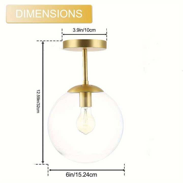 1 pza. Lámpara colgante de globo de latón dorado de estilo Mid-Century Modern, 1 luz, accesorio de techo de cristal transparente para cocina, sala de estar, pasillo, accesorio de iluminación para el hogar.