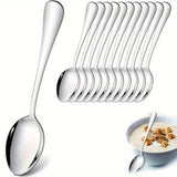 Juego de Cucharas para Cena de Acero Inoxidable de 12 Piezas, Juego de Cucharas para Sopa y Cenas de 17.02cm, Juego de Cucharas Grandes, Vajilla Moderna para Cocina/Hogar/Restaurante, Mango Redondo y Borde Suave, Apto para Lavavajillas