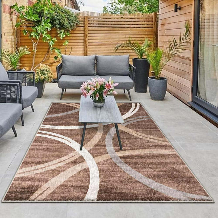 Alfombra de acampada al aire libre de terciopelo de lujo - 852g/m², resistente al deslizamiento, con diseño geométrico, lavable en máquina, ligera, para RV, patio, jardín y acampada. Alfombra rectangular duradera con diseño elegante, alfombra de suelo pa