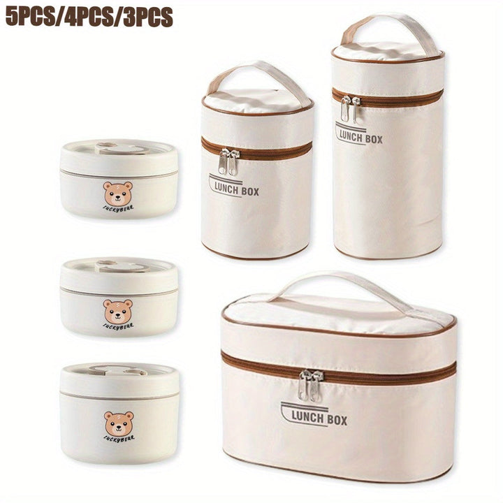 Juego de 5/4/3 Recipientes para Alimentos de Acero Inoxidable con Tapas, Bolsa para Almuerzo, Contenedores Bento Herméticos, Set de Loncheras para Cocina y Viaje, Regreso a Clases