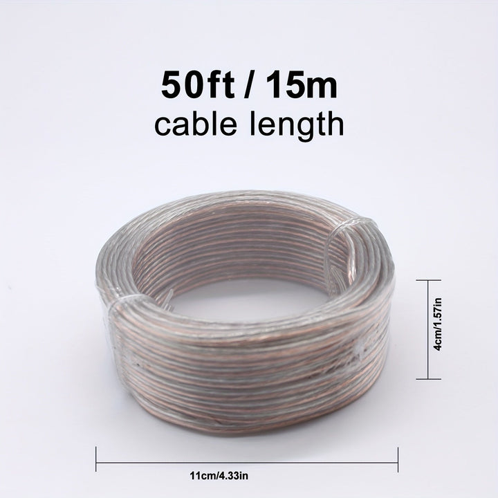 [Cable de Bocina Transparente 22 AWG] Cable de Bocina Transparente 22 AWG - 1 Rollo de 50 FT/100 FT/328 FT, Adecuado para Sistemas de Sonido Estéreo, Bocinas de Cine en Casa, Sonido Envolvente y Radios
