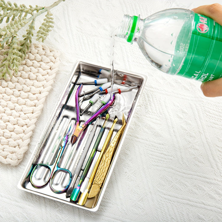 1 plato de desinfección de acero inoxidable para herramientas de arte de uñas - Acero inoxidable 304, desinfección rápida de 5 minutos, duradero y resistente, ideal para herramientas de manicura, accesorios de arte de uñas, almacenamiento de escritorio e