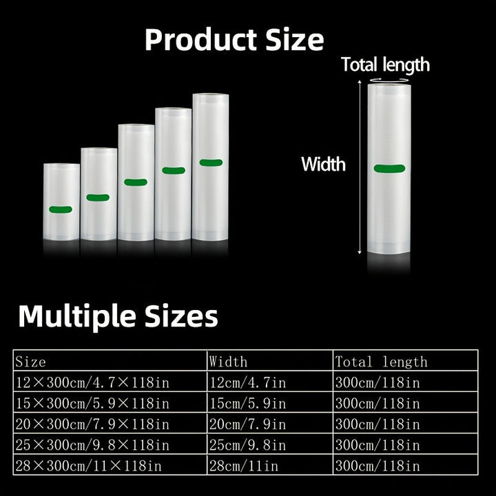 Paquete de 5 rollos de sellador de vacío sin BPA, de 3 metros de largo por rollo, disponibles en anchos de 12 cm, 15 cm, 20 cm, 25 cm y 28 cm - Ideales para almacenamiento de alimentos, preparación de comidas y cocción sous vide - Duraderos, cortados a m