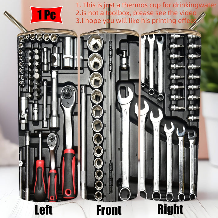 1 pieza de 20 onzas, diseño de caja de herramientas, taza aislada de acero inoxidable con tapa - Negro y rojo, perfecta para coche, exteriores, viajes y regalos para amigos.