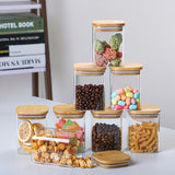 12 piezas en un conjunto, frascos sellados para alimentos apilables, botellas de vidrio de borosilicato de alta calidad con tapas de bambú, cajas de almacenamiento de granos de cocina, contenedores a prueba de humedad.