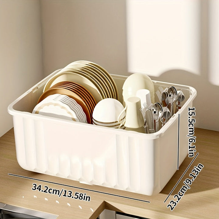 Gabinete de almacenamiento de platos y tazas de plástico para cocina, con estante de drenaje de platos y tazas a prueba de polvo, con tapa y ranura de almacenamiento de vajilla, gabinete multifuncional de almacenamiento de platos y tazas con placa de dre