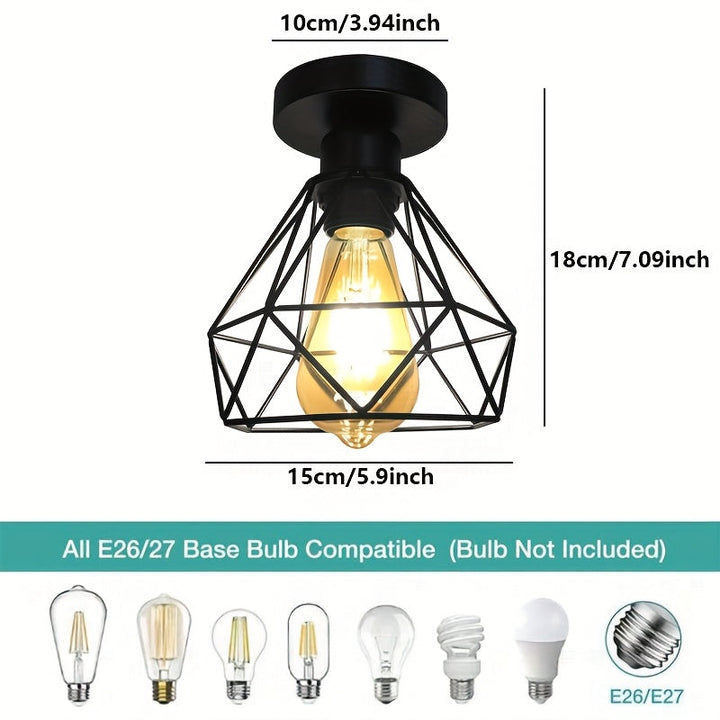 Linterna de techo estilo industrial retro rural con base para bombilla E27, pasillo, cocina, escalera, armario, luminaria de puerta (sin bombilla)