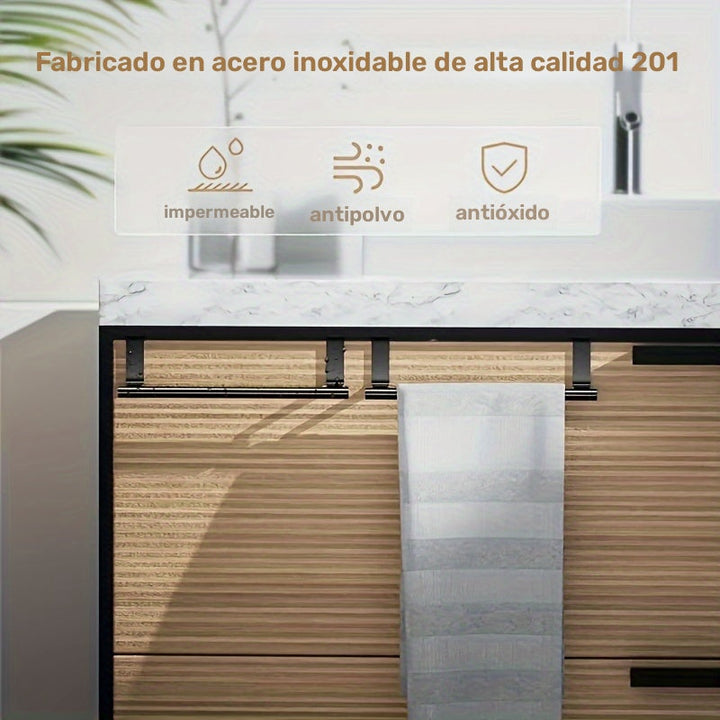 1pc Toallero de acero inoxidable - Impermeable, a prueba de polvo, a prueba de óxido - Organizador de puerta de gabinete resistente, sin taladrar para toallas y trapos - Soporta hasta 9,98 kg - Accesorio de cocina y baño