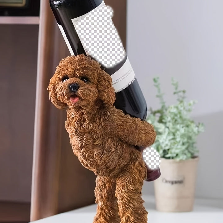 Rack de Vino Europeo Creativo para el Hogar, Decoración de Vino para el Salón, Bar, Teddy Dog, Rack de Vino Tinto, Decoración Divertida | Portavino Decorativo | Construcción de Resina