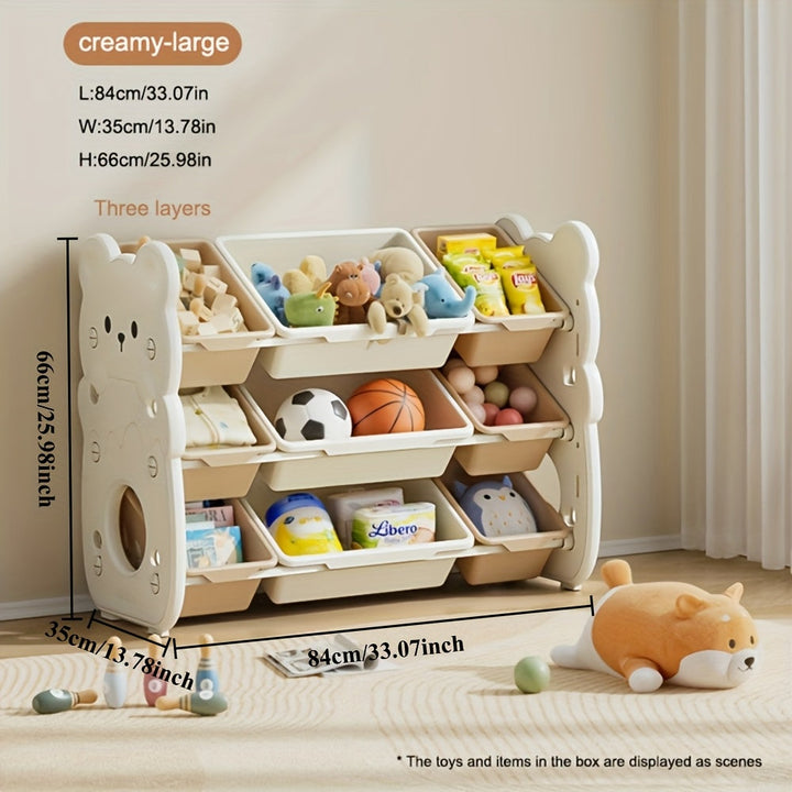 Organizador moderno de 3 niveles con rejilla múltiple - Gabinete de plástico apilable, ideal para juguetes, libros y ropa - Perfecto para sala de juegos y dormitorio