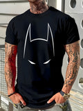 1 camiseta DC Warner para hombre con diseño de Batman, cuello redondo casual en negro con símbolo de murciélago en blanco, tela suave de poliéster, ideal para deportes, fiestas y ropa casual, regalo perfecto para fans, cómodo ajuste | Camiseta estampada