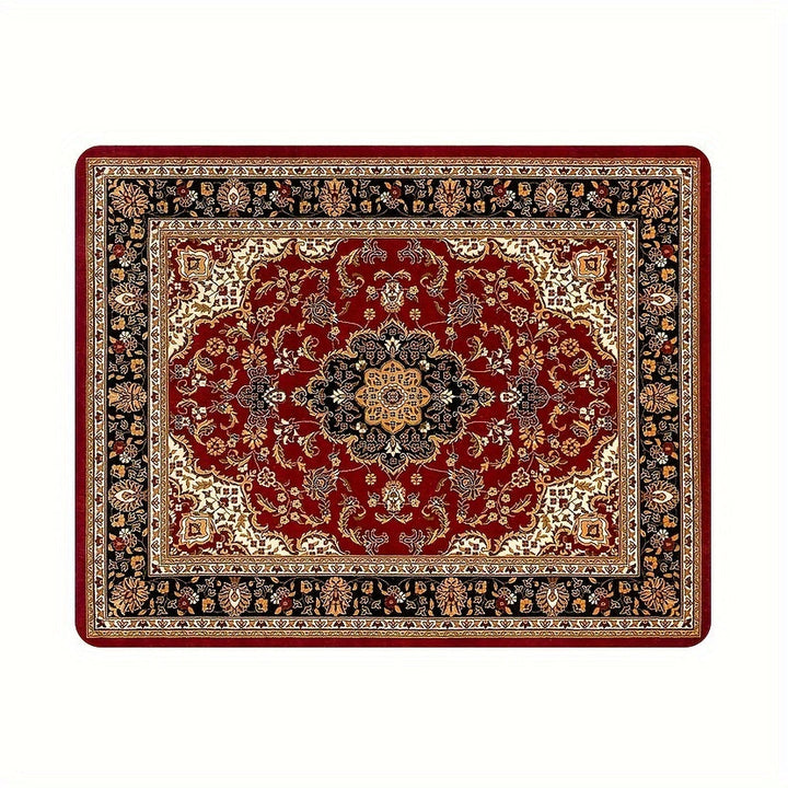 1 Pieza, Alfombra De Suelo Antideslizante De Franela Suave Con Patrón Vintage Rojo Para Cocina Y Baño