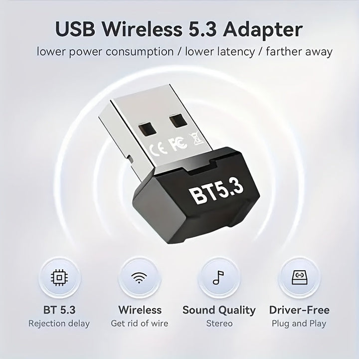 Adaptador de Red sin varillas USB-B 5.3 - Plug & Play para Windows 11/10/8.1, Diseño de Doble Antena, Control por App, Compatible con PC/Laptop/Auriculares/Tarjetas Teclado/Mouse/Altavoces, Desciende Automáticamente a 5.2/5.1/5.0/4.2/4.1/4.0, Adaptador W
