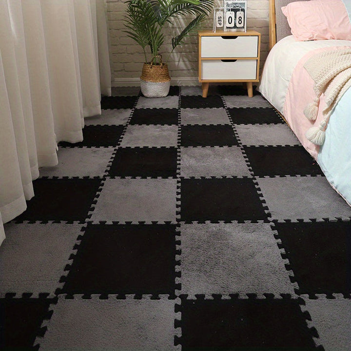 24 piezas de alfombra de espuma con paneles de terciopelo, empalme lavable, decoración para la renovación del dormitorio, absorción de impactos, tapete refrescante
